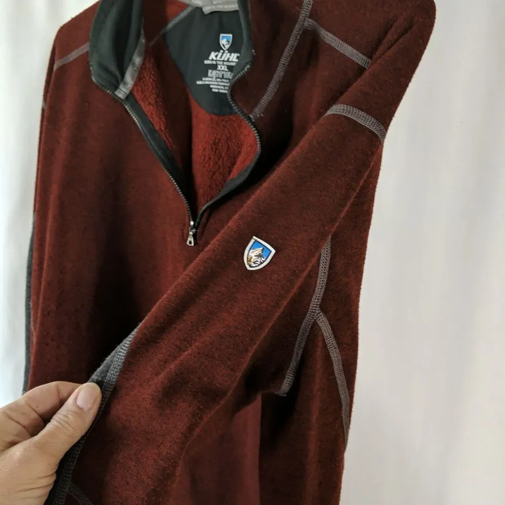 Kuhl Kashmira Quarter Zip Pullover Sweater Men Size XXL Burgundy Gray Shirt